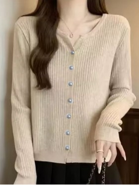 V-Neck Long Sleeve Knitted Open Cardigan